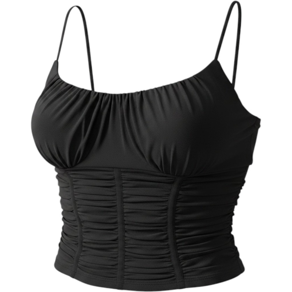 Princess Polly Black Ruched Crop Top Spaghetti Strap Size 4 US